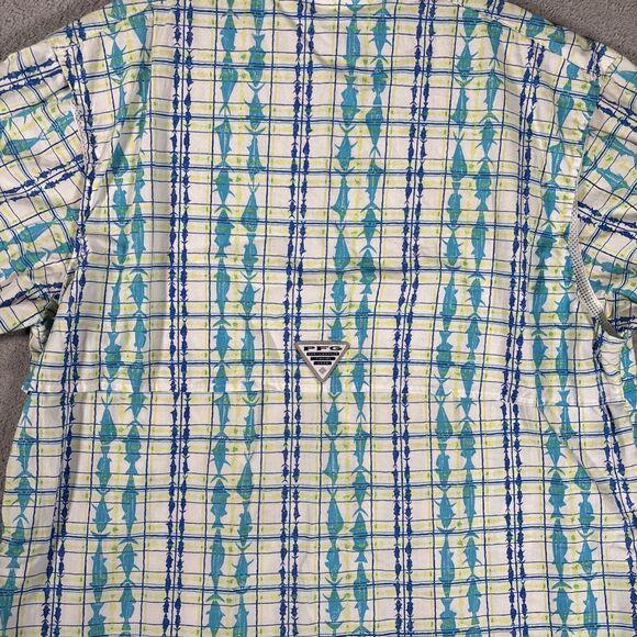 Columbia Pfg S/s Button Down Shirt Men’s Medium Plaid Fish AOP Tuna - Picture 8 of 10